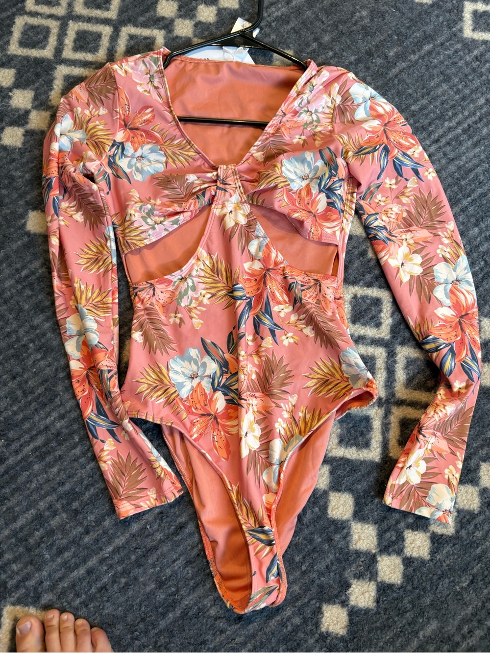 O'Neill Floral Long-Sleeve One-Piece Swimsuit - Rose Pink, White, Blue